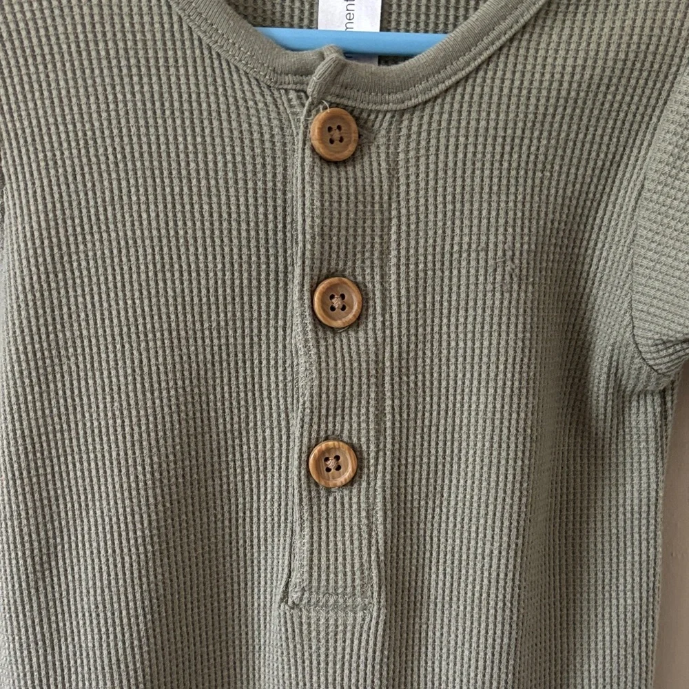 Gerber Olive Green Kids Bodysuit with Wooden Buttons - Picture 2 of 3